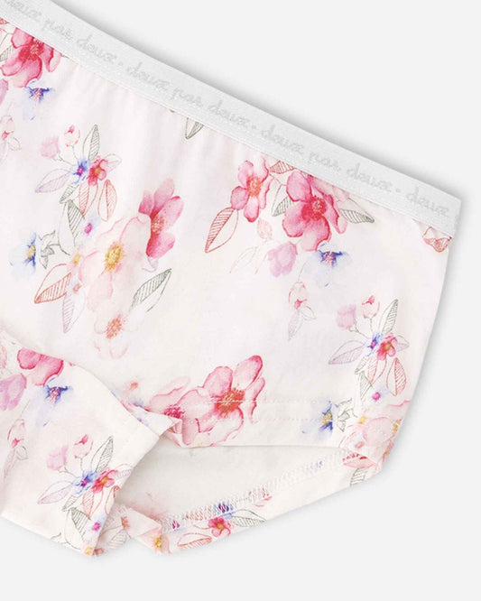 Organic Cotton Boyshort Panty Pink Printed Flowers