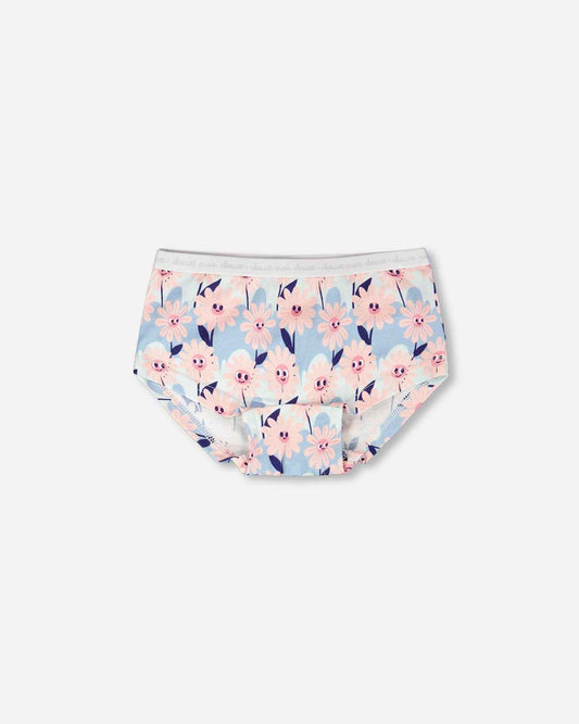 Organic Cotton Boyshort Panty Blue Smiling Flower Print