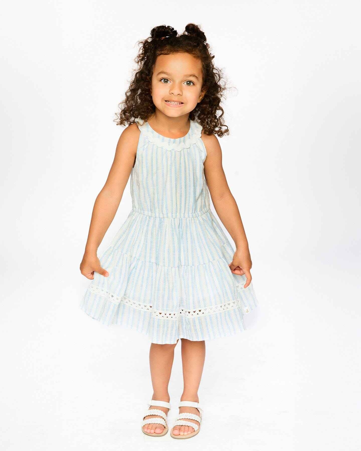 Multi-Tiered Dress White And Blue Stripes