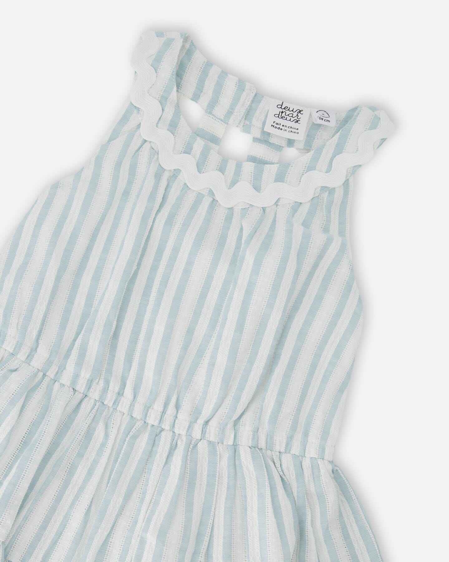 Multi-Tiered Dress White And Blue Stripes