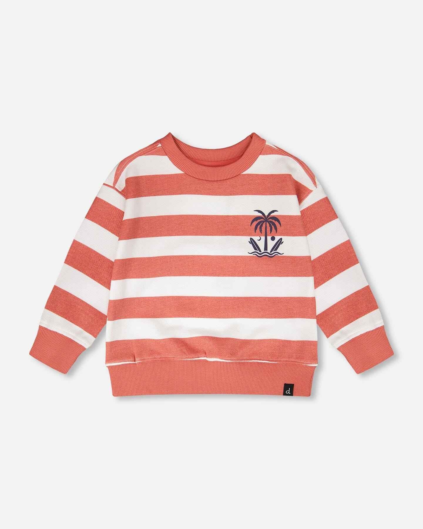 French Terry Sweatshirt Brick And White Stripes