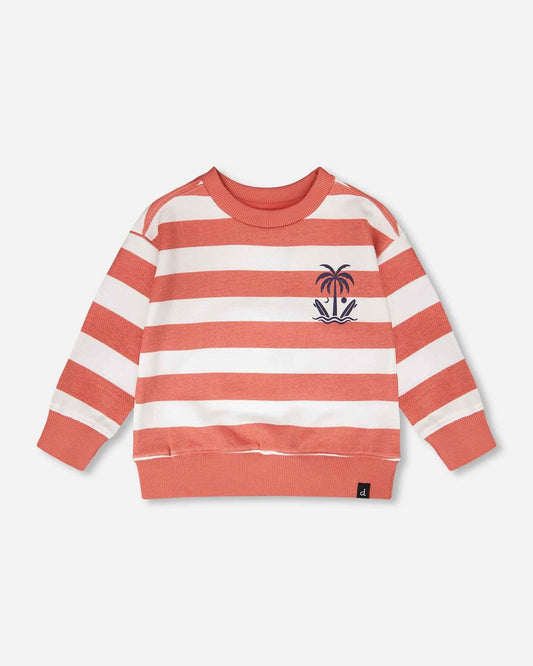 French Terry Sweatshirt Brick And White Stripes