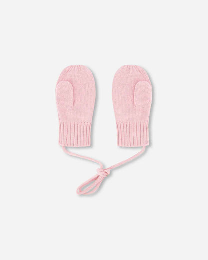 Baby Knit Mittens With Cord Pale Pink