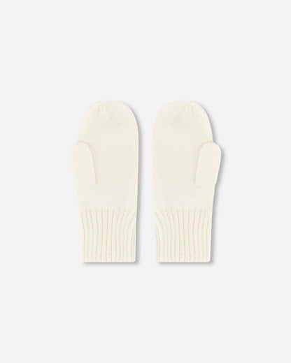 Ribbed Knit Mittens Off White