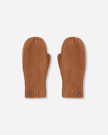 Ribbed Knit Mittens Brown