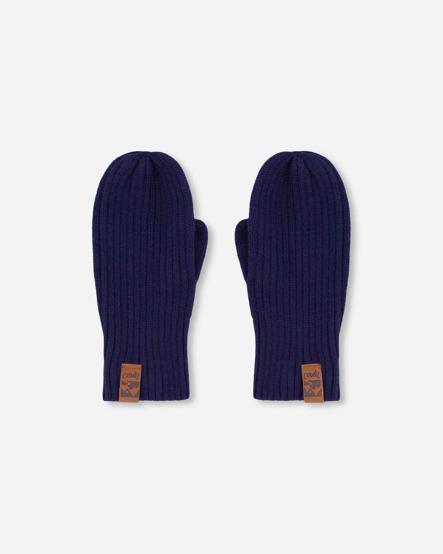 Ribbed Knit Mittens Navy Blue