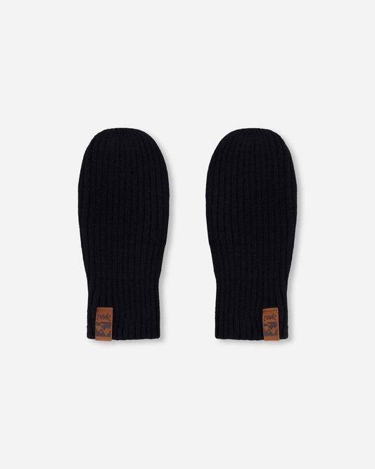 Ribbed Knit Mittens Black