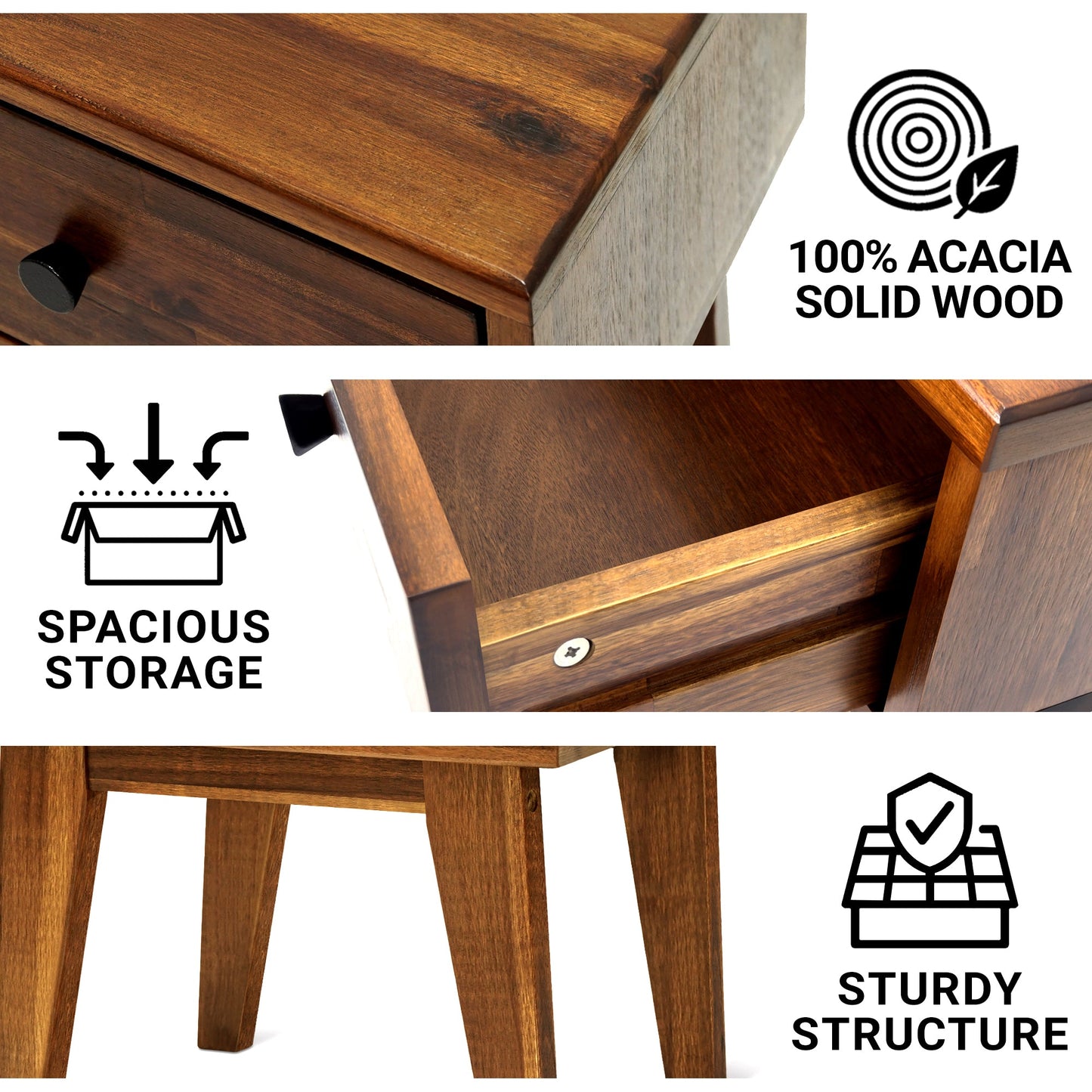 Sofia 1-Drawer Solid Wood Nightstand
