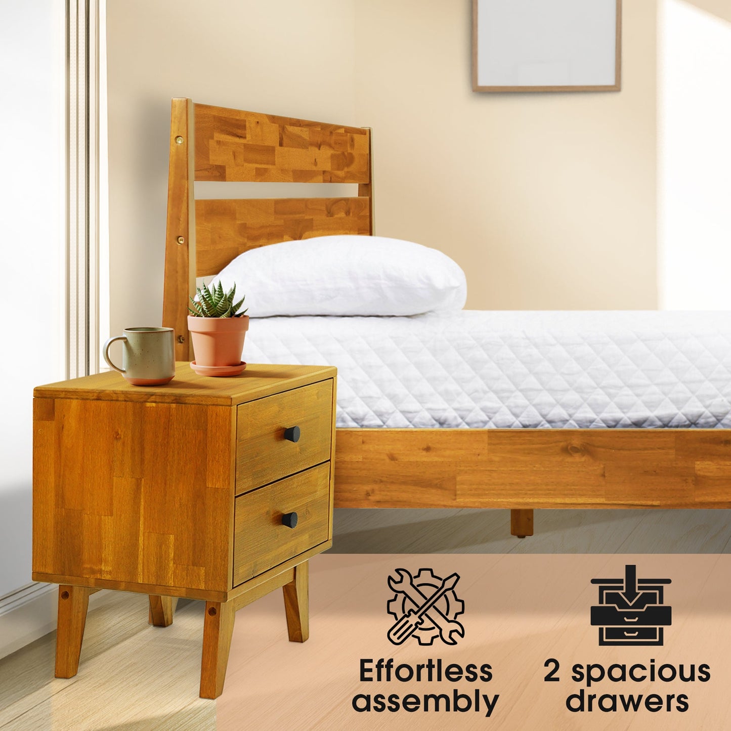Silvia 2-Drawer Solid Wood Nightstand