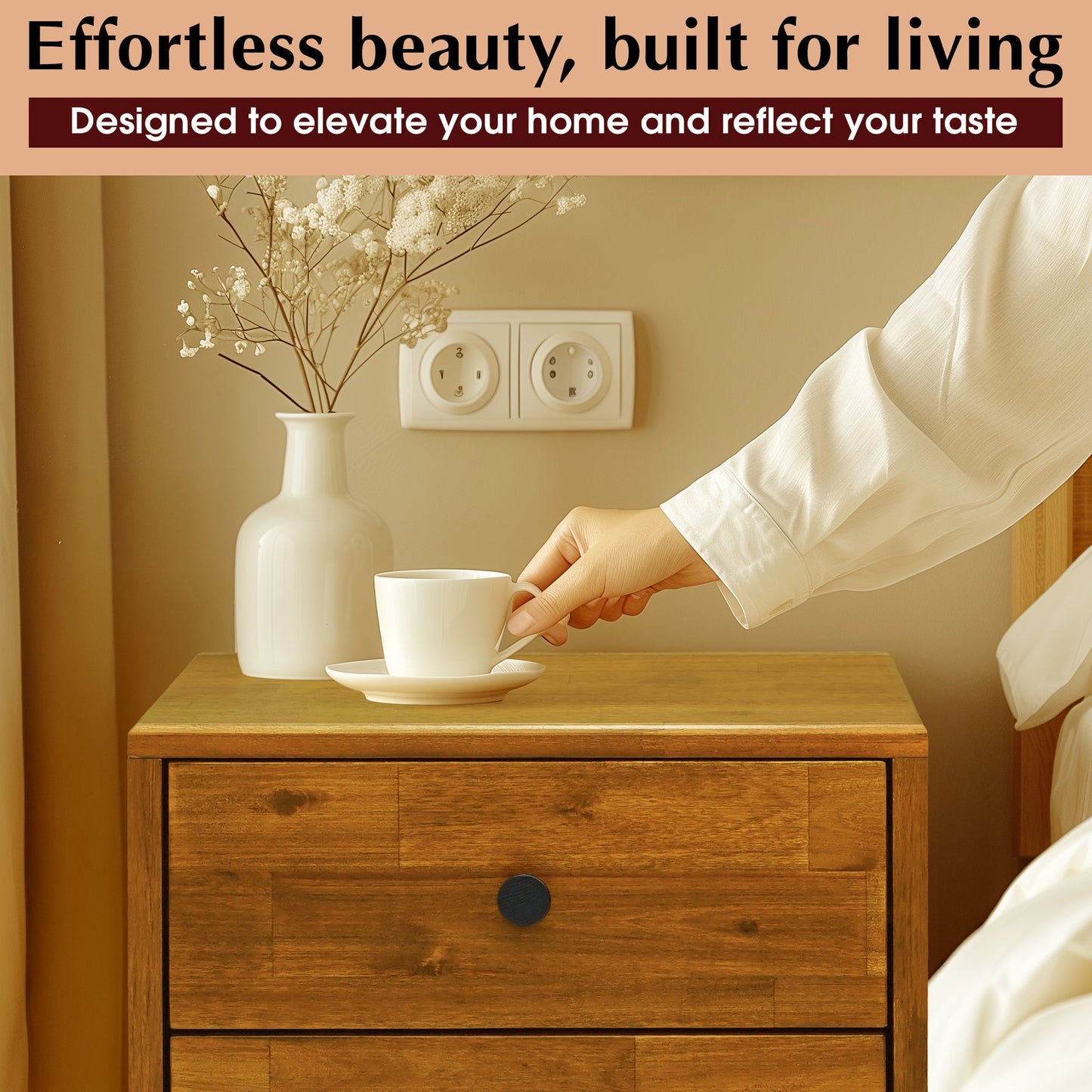 Silvia 2-Drawer Solid Wood Nightstand