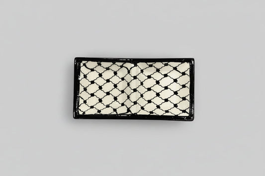 Handcrafted Ceramic Dual Appetizer Plate | Kuffiyeh & Olive Harmony Designs