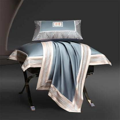 Heirloom Harmony Luxury Embroidered Egyptian Cotton 1000 TC Duvet Set - Aqua Blue/Champagne/Blush/Jade Green/Light Grey/Blue