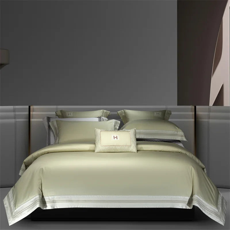 Heirloom Harmony Luxury Embroidered Egyptian Cotton 1000 TC Duvet Set - Aqua Blue/Champagne/Blush/Jade Green/Light Grey/Blue