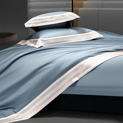 Heirloom Harmony Luxury Embroidered Egyptian Cotton 1000 TC Duvet Set - Aqua Blue/Champagne/Blush/Jade Green/Light Grey/Blue