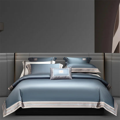 Heirloom Harmony Luxury Embroidered Egyptian Cotton 1000 TC Duvet Set - Aqua Blue/Champagne/Blush/Jade Green/Light Grey/Blue