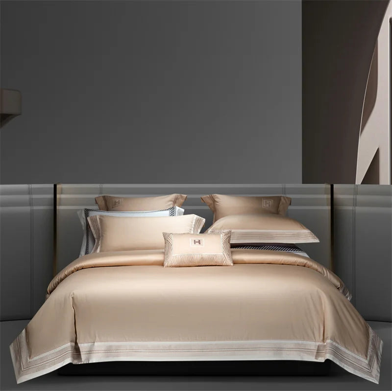 Heirloom Harmony Luxury Embroidered Egyptian Cotton 1000 TC Duvet Set - Aqua Blue/Champagne/Blush/Jade Green/Light Grey/Blue