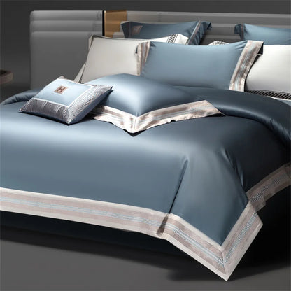 Heirloom Harmony Luxury Embroidered Egyptian Cotton 1000 TC Duvet Set - Aqua Blue/Champagne/Blush/Jade Green/Light Grey/Blue