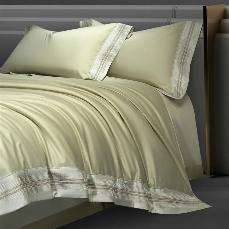 Heirloom Harmony Luxury Embroidered Egyptian Cotton 1000 TC Duvet Set - Aqua Blue/Champagne/Blush/Jade Green/Light Grey/Blue