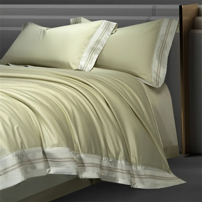 Heirloom Harmony Luxury Embroidered Egyptian Cotton 1000 TC Duvet Set - Aqua Blue/Champagne/Blush/Jade Green/Light Grey/Blue
