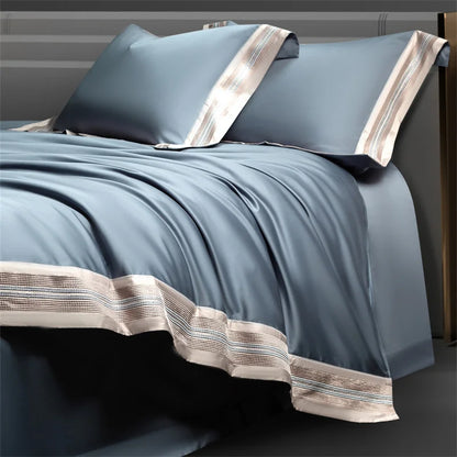 Heirloom Harmony Luxury Embroidered Egyptian Cotton 1000 TC Duvet Set - Aqua Blue/Champagne/Blush/Jade Green/Light Grey/Blue