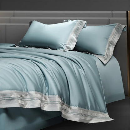 Heirloom Harmony Luxury Embroidered Egyptian Cotton 1000 TC Duvet Set - Aqua Blue/Champagne/Blush/Jade Green/Light Grey/Blue
