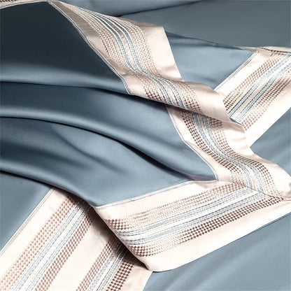 Heirloom Harmony Luxury Embroidered Egyptian Cotton 1000 TC Duvet Set - Aqua Blue/Champagne/Blush/Jade Green/Light Grey/Blue