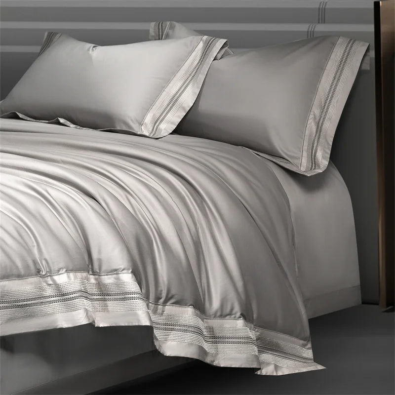 Heirloom Harmony Luxury Embroidered Egyptian Cotton 1000 TC Duvet Set - Aqua Blue/Champagne/Blush/Jade Green/Light Grey/Blue