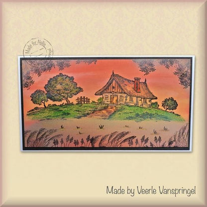 Nellie's Choice Clear Stamp Idyllic Floral Scene Slimline - Country House