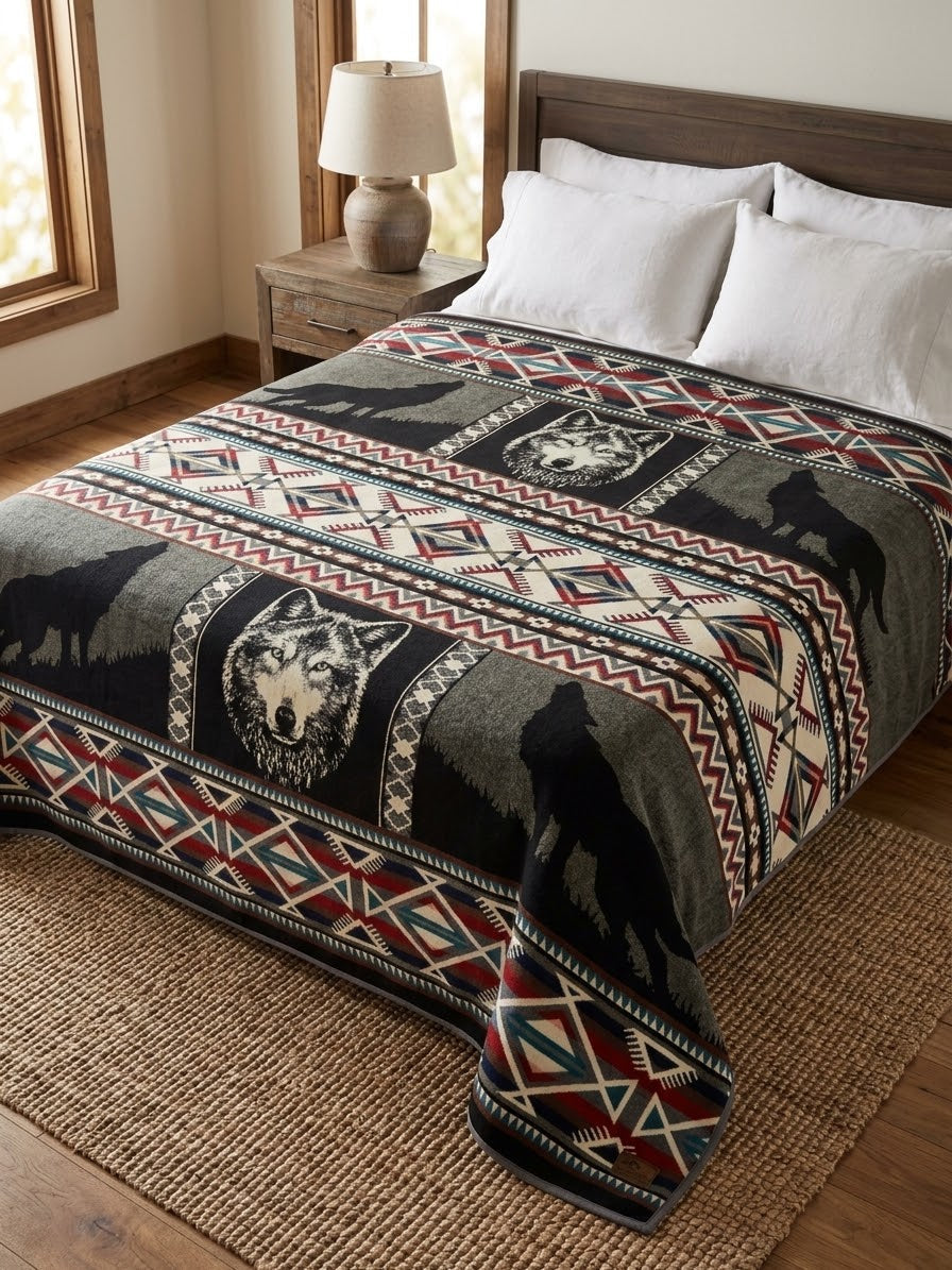 OLDTRIBES™ Plains Wolf Alpaca Blanket