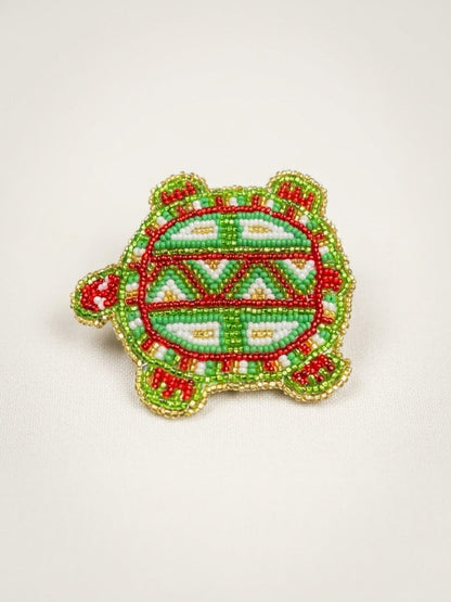 Beaded turtle Barrette Green accent