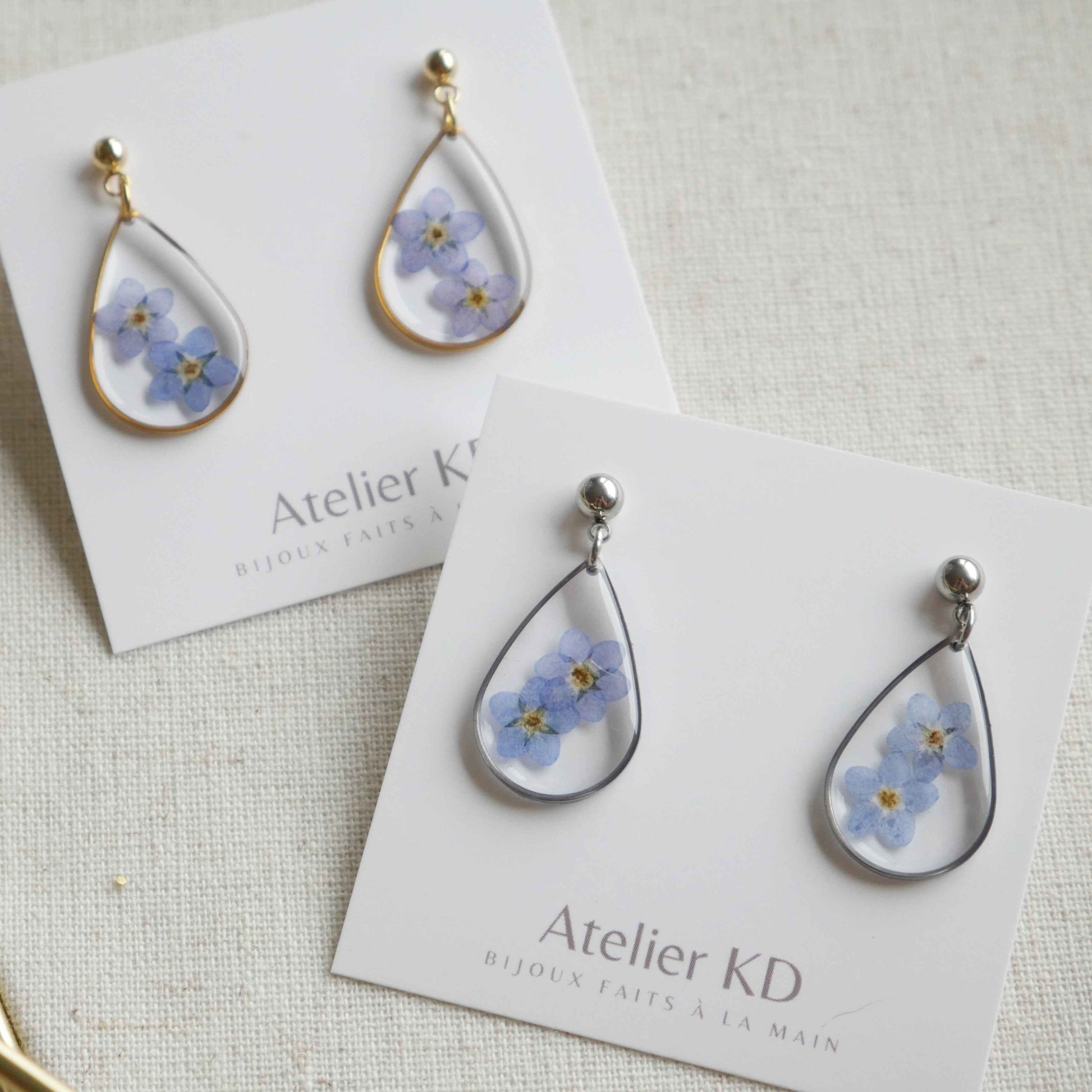 Boucles d’oreilles duo myosotis - goutte 22mm