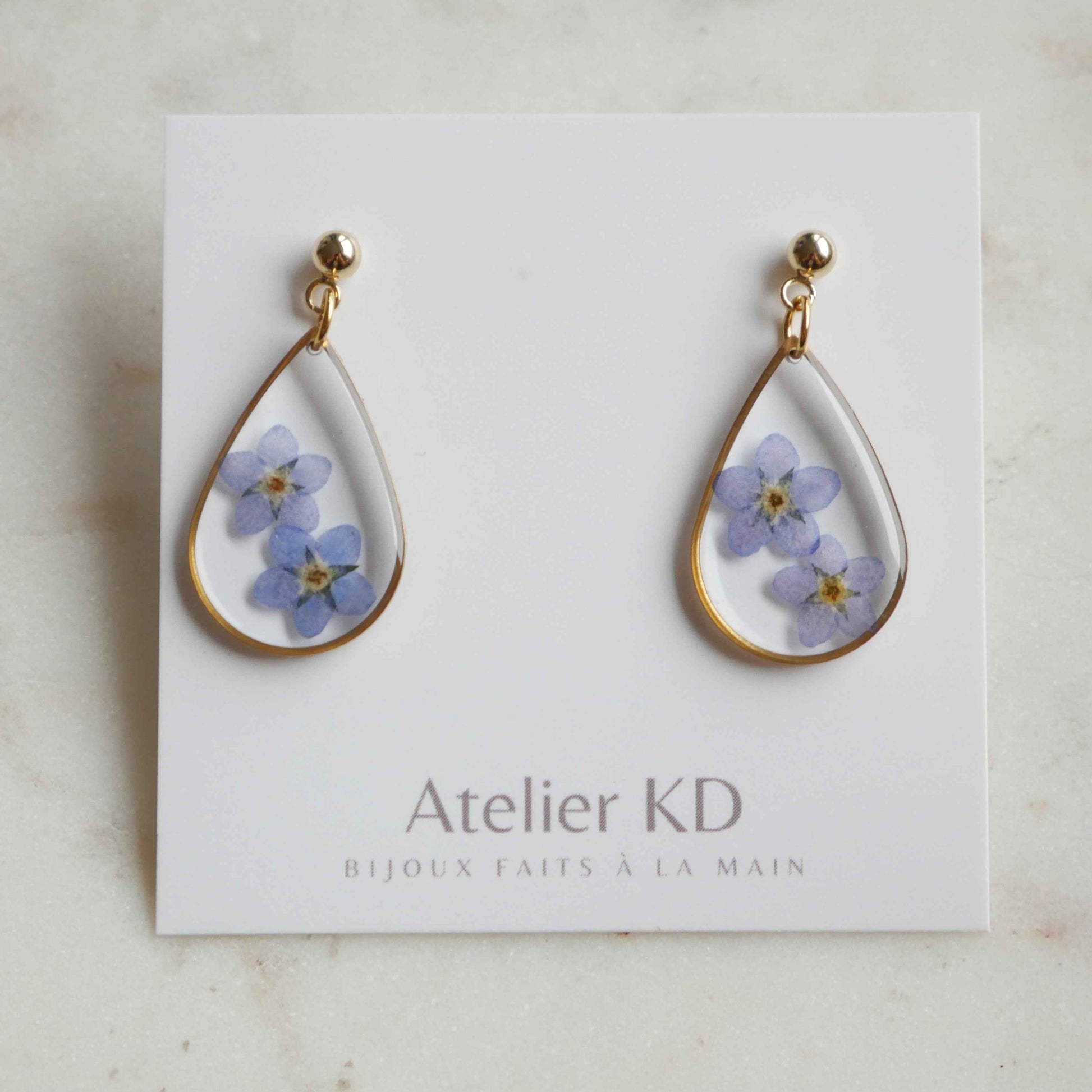 Boucles d’oreilles duo myosotis - goutte 22mm