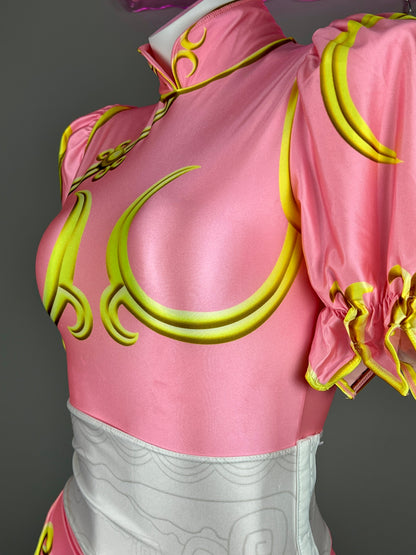 Super Hero Chun Li Spandex Cosplay Open Crotch Halloween Costume Bodysuit Sexy Lingerie