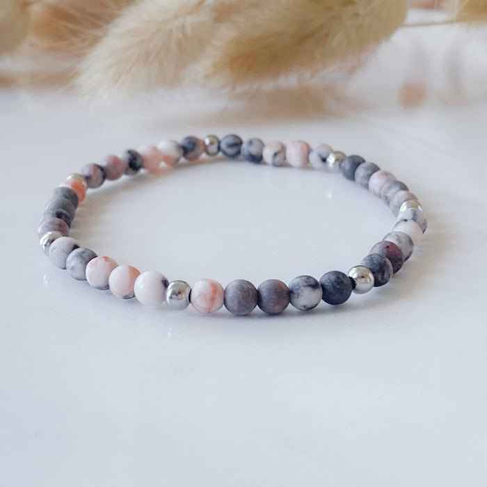 PINKY | Bracelet en jaspe zébrée rose et acier inoxydable