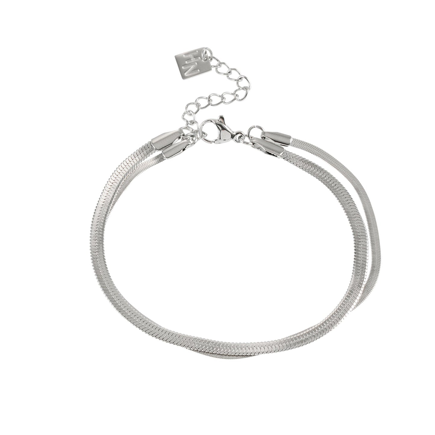 INESE Silver (White Gold): Snake-Skin Textured 2-Layer Bracelet