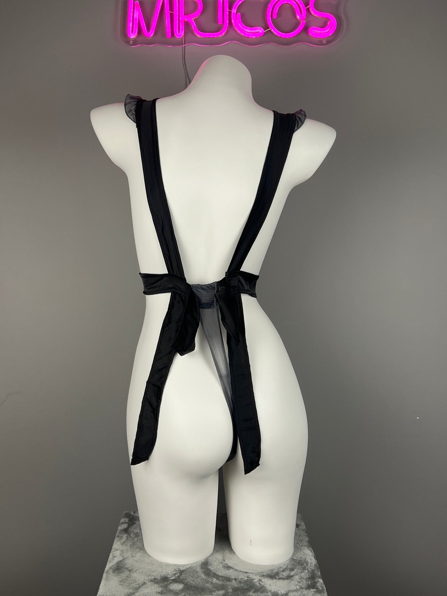 Sexy Maid Sheer Halter Bodysuit Lingerie Set with Headband