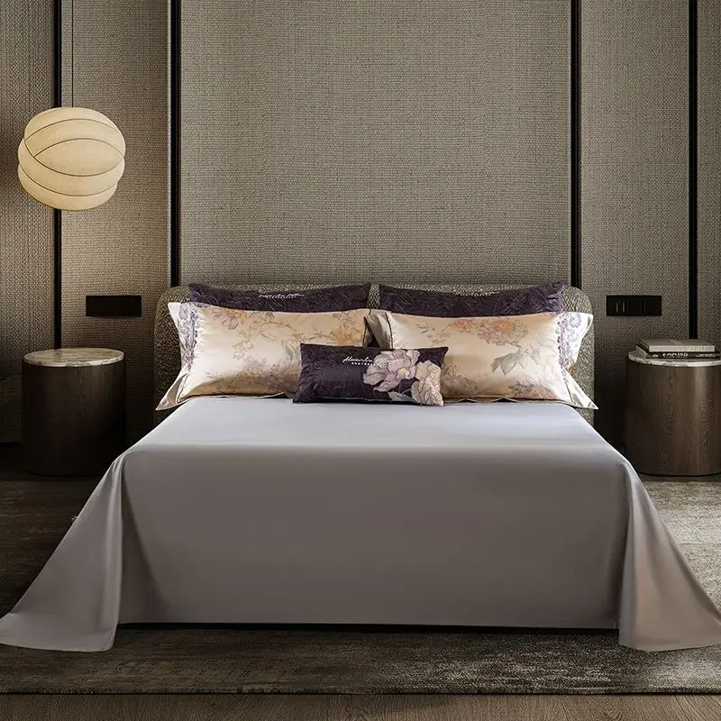 Imperial Orchid Brocade Embroidered 1000 TC Cotton Duvet Set - Ivory