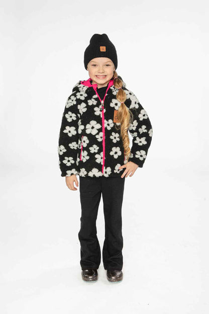 Reversible Mid-Season Jacket Pink And Black Printed Flowers