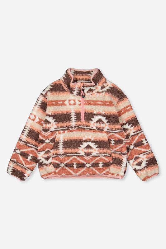 Mid-Season Plush Pullover Jacket Aztec Pink
