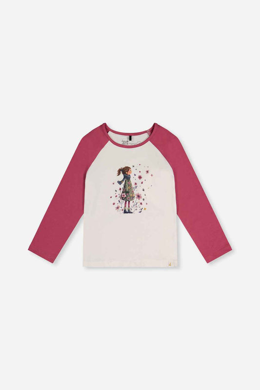 Raglan Organic Cotton T-Shirt Pinkish Violet And White