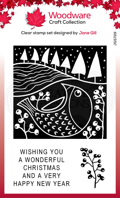 Woodware Clear Singles Lino Cut - Chubby Robin 4 in x 6 in Stamp