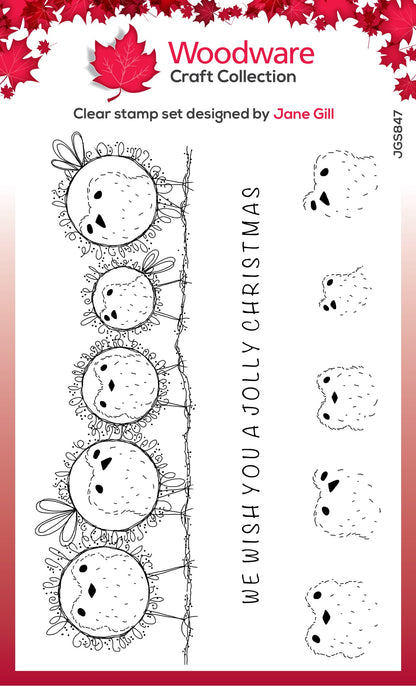 Woodware Clear Singles Bubble Robins In A Row 4 in x 6 in Stamp Set