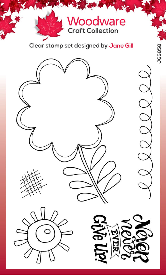 Woodware Clear Singles Petal Doodles Never Give Up 4 in x 6 in Stamp Set