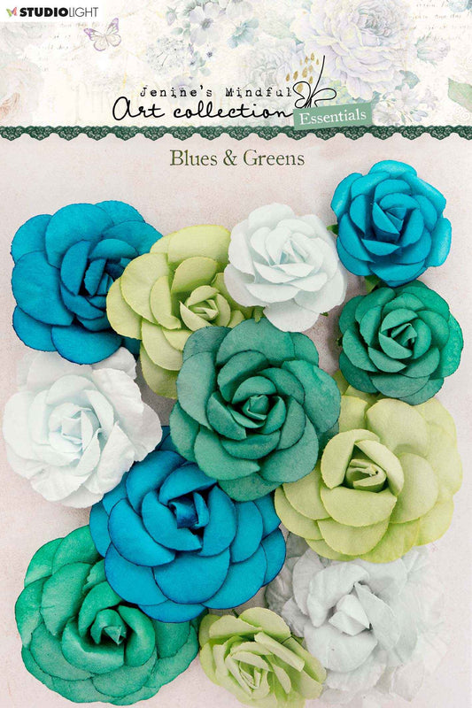 JMA Paper Flowers Blues & Greens Essentials 90x120x6mm 12 PC nr.02
