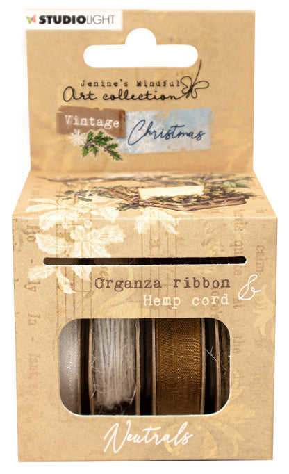 JMA Ribbon Brown Organza & Hemp Vintage Christmas 63x60x105mm 4 PC nr.04