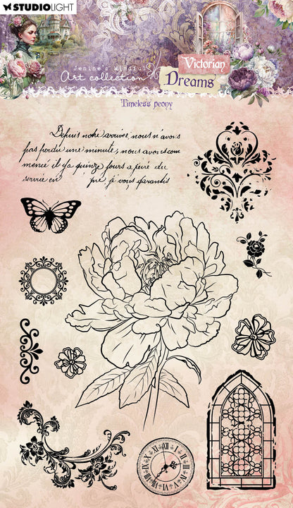 JMA Clear Stamp Timeless Peony Victorian Dreams 12 PC