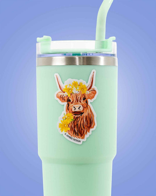 Highland Cow W/ Florals Sticker