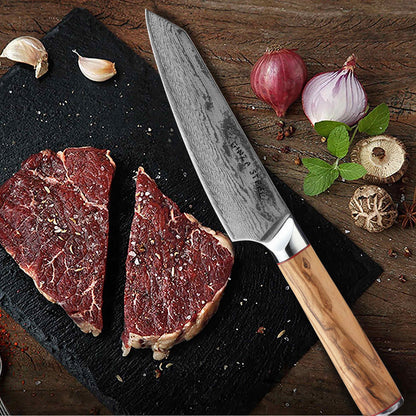 Ginza Steel MIA 17 Kochmesser 6.5” – Damast AUS10 Stahl, 67-Lagen, Olivenholzgriff