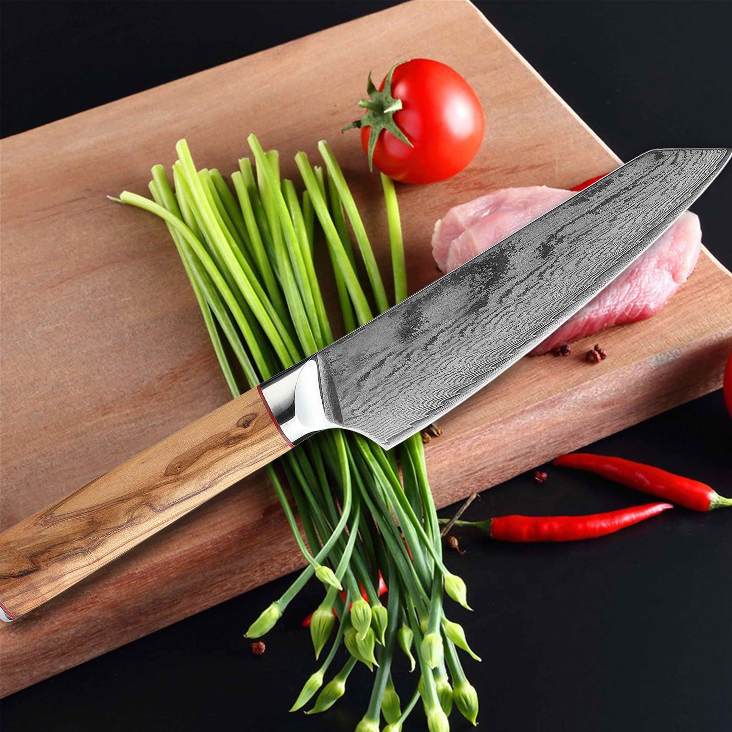 Ginza Steel MIA 17 Kochmesser 6.5” – Damast AUS10 Stahl, 67-Lagen, Olivenholzgriff