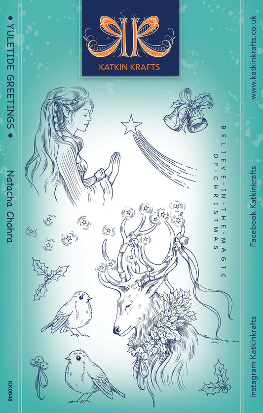 Katkin Krafts Yuletide Greetings 6 in x 8 in Clear Stamp Set